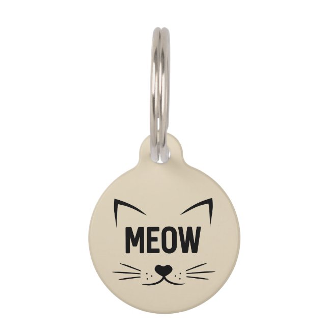 Schattige Meow gepersonaliseerd Cat Label Huisdierpenning (Voorkant)