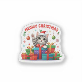 Schattige Meow Kerstkat Sticker