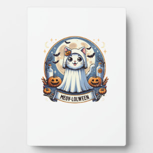Schattige Meow-lolween Kat in Geest Kostuum Hallow Fotoplaat