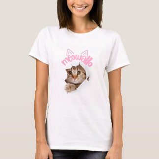 Schattige Meowallo Peeking Kitten Design T-shirt