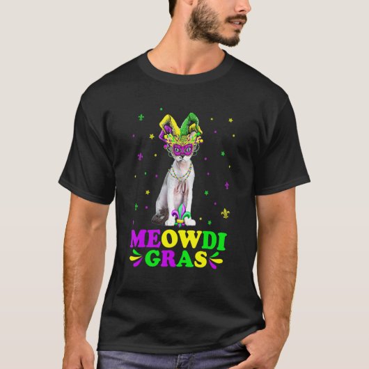 Schattige Meowdi Gras Devon Rex Kat Carnaval Maske T-shirt (Voorkant)