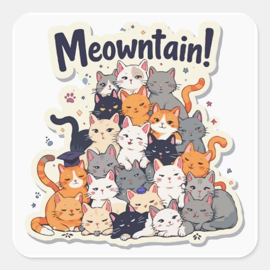 Schattige 'Meowntain' Funny Cat Stack Vierkante Sticker (Voorkant)