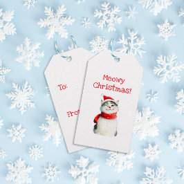 Schattige Meowy Cat Christmas Gift Label Cadeaulabel