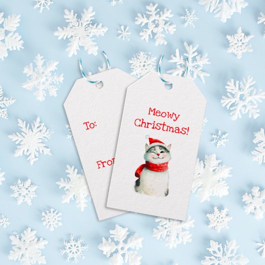 Schattige Meowy Cat Christmas Gift Label Cadeaulabel
