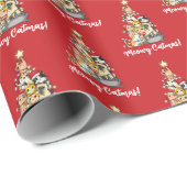 Schattige Meowy Catmas Katten Kerstboom Rood Cadeaupapier (Rol Hoek)