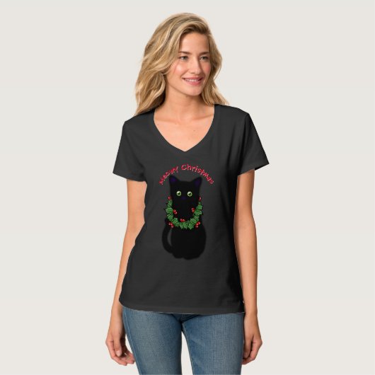 Schattige Meowy Christmas kat T-shirt (Voorkant volledig)