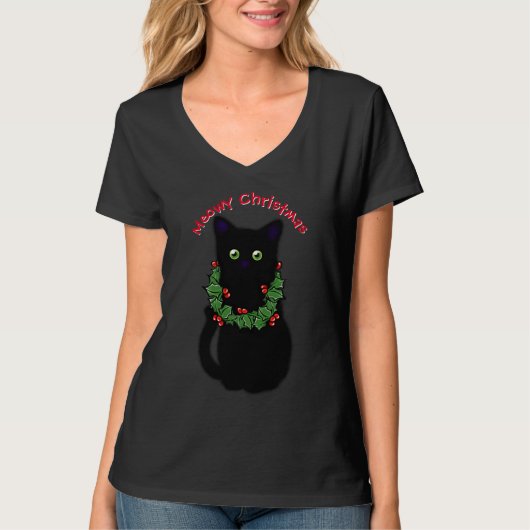 Schattige Meowy Christmas kat T-shirt (Voorkant)