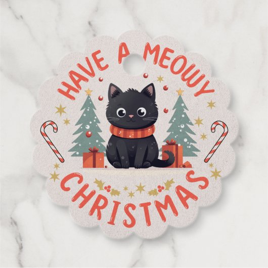 Schattige Meowy Christmas Purrfect Black Cat Bedankjes Labels (Achterkant)