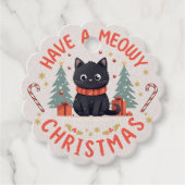 Schattige Meowy Christmas Purrfect Black Cat Bedankjes Labels (Voorkant)