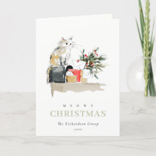 Schattige Meowy Kerstcadeau Kat Corporate Logo Feestdagen Kaart