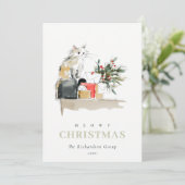 Schattige Meowy Kerstcadeau Kat Corporate Logo Feestdagenkaart (Staand voorkant)