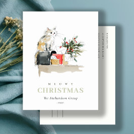 Schattige Meowy Kerstcadeau Kat Corporate Logo Feestdagenkaart