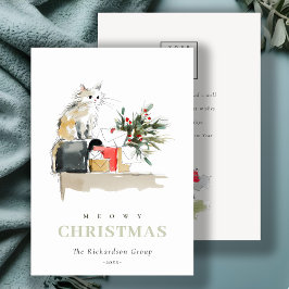 Schattige Meowy Kerstcadeau Kat Corporate Logo Feestdagenkaart