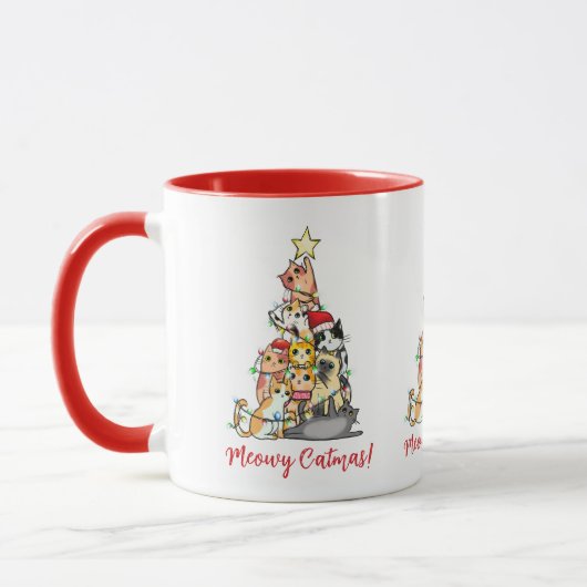 Schattige Meowy Kerstkatten Kerstboom Mok (Links)