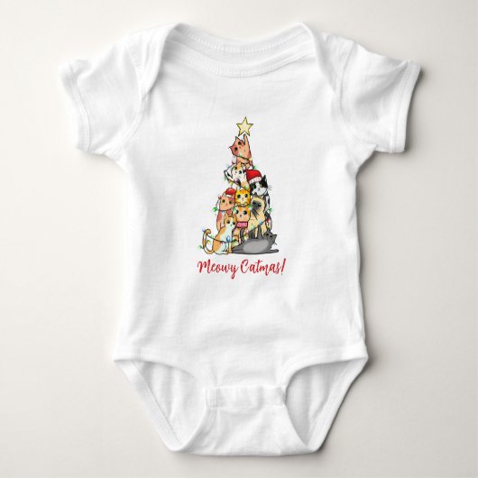 Schattige Meowy Kerstkatten Kerstboom Romper (Voorkant)