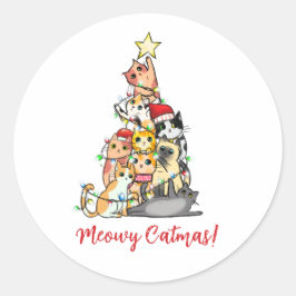 Schattige Meowy Kerstkatten Kerstboom Ronde Sticker