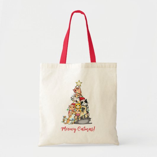 Schattige Meowy Kerstkatten Kerstboom Tote Bag (Voorkant)