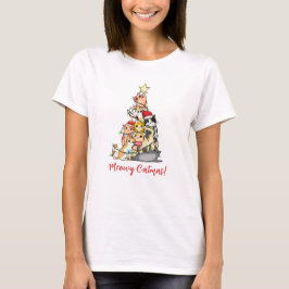 Schattige Meowy Kerstmis Kat Kerstboom T-shirt