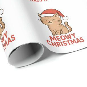 Schattige Meowy Kerstmis Kat Sinterklaas Hoed Cadeaupapier