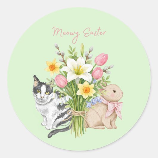 Schattige Meowy Pasen Kat Ronde Sticker (Voorkant)
