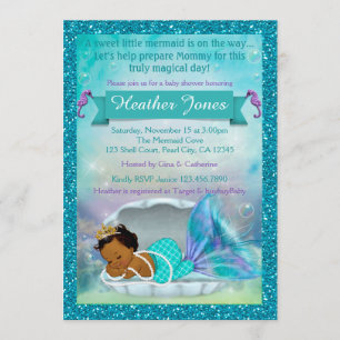 Schattige Mermaid Baby Shower-uitnodigingen #135 D Kaart