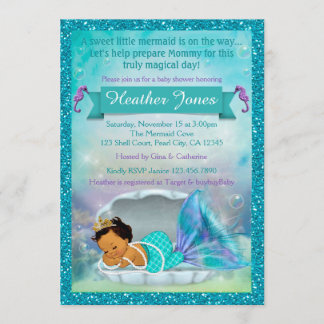 Schattige Mermaid Baby Shower-uitnodigingen #136 M Kaart