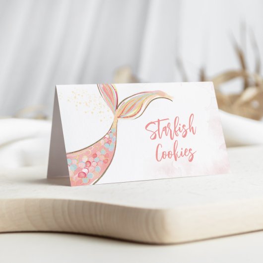 Schattige Mermaid Party voedseletiketten Kaart