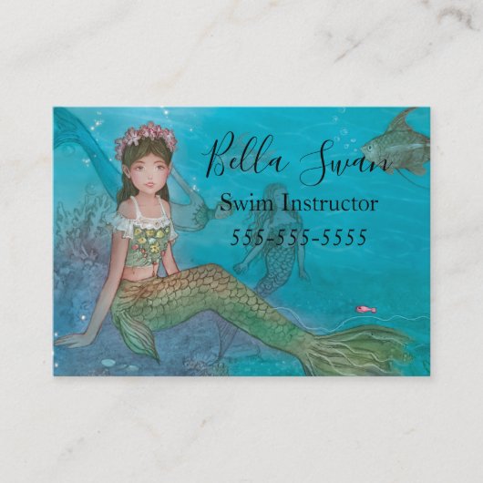 Schattige Mermaid Swimming Instructor Visitekaartje (Voorkant)