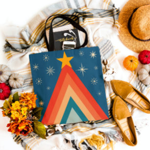 Schattige Merry & Bright Retro Groovy Kerstboom Tote Bag