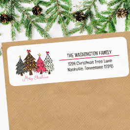 Schattige Merry Christmas Animal Print Trees Adres Etiket