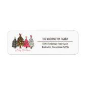 Schattige Merry Christmas Animal Print Trees Adres Etiket (Voorkant)