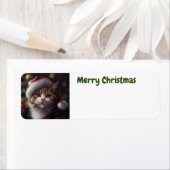 Schattige Merry Christmas Cat adreslabel Etiket (Insitu)