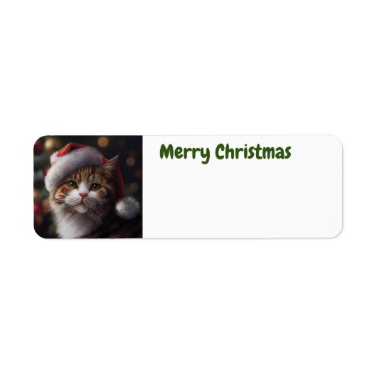 Schattige Merry Christmas Cat adreslabel Etiket (Voorkant)