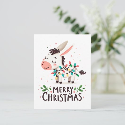 Schattige Merry Christmas Ezel Waterverf Lights Briefkaart (Staand voorkant)