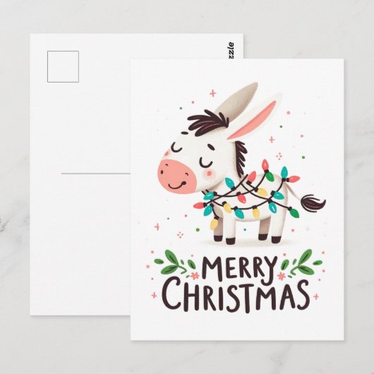 Schattige Merry Christmas Ezel Waterverf Lights Briefkaart (Voorkant / Achterkant)