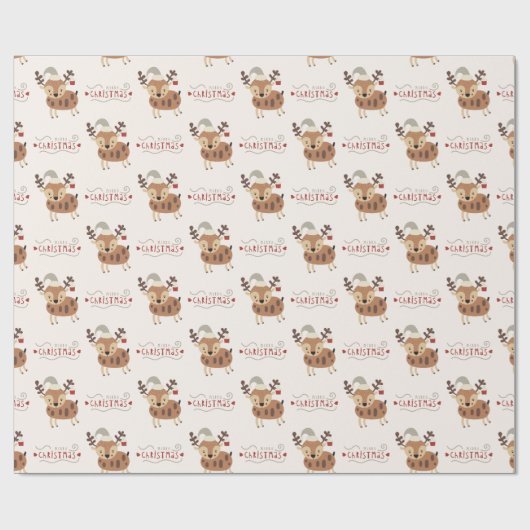 Schattige Merry Christmas Script Rendier Cadeaupapier (Vlak)