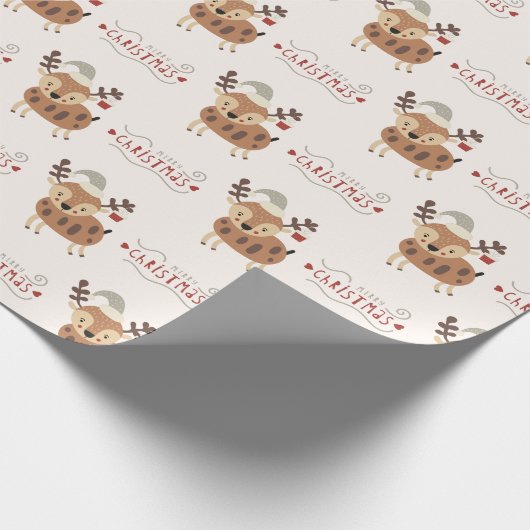 Schattige Merry Christmas Script Rendier Cadeaupapier (Hoek)