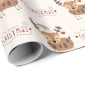 Schattige Merry Christmas Script Rendier Cadeaupapier (Rol Hoek)