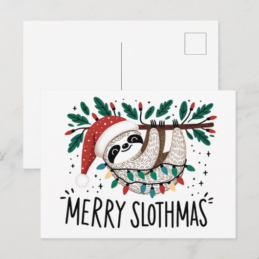 Schattige Merry Slothmas Briefkaart (Voorkant / Achterkant)