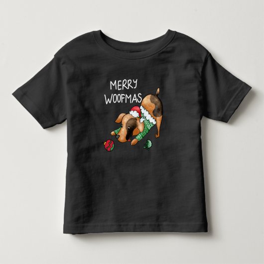 Schattige Merry Woofmas Kerstmis Hond Kinder Shirts (Voorkant)