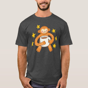 Schattige met de hand getekende aap koffieliefhebb t-shirt