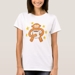 Schattige met de hand getekende aap koffieliefhebb t-shirt