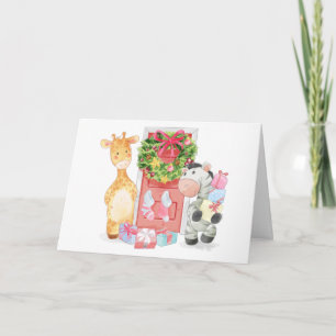 Schattige met de hand getekende giraf en zebra Ker Feestdagen Kaart