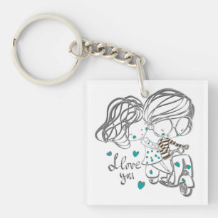 Schattige met de hand getekende "Ik hou van jou" d Sleutelhanger