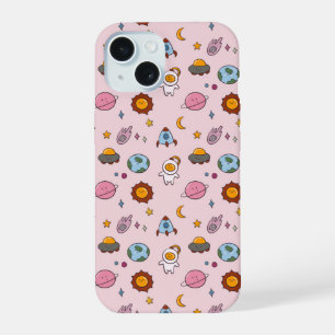 Schattige met de hand getekende kleine planeet iPhone 15 case
