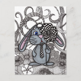 Schattige met de hand getekende konijn zen doodle feestdagenkaart