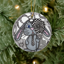 Schattige met de hand getekende konijn zen doodle keramisch ornament