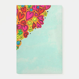 Schattige met de hand getekende krabbelhartjes en post-it® notes