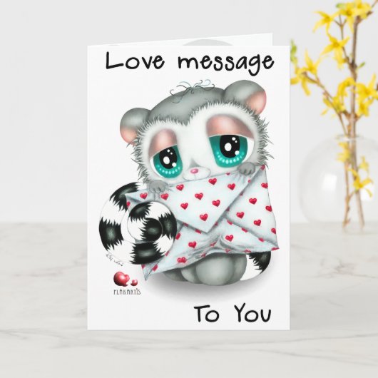 Schattige met de hand getekende lemur met liefdesb kaart (Gele Bloem)