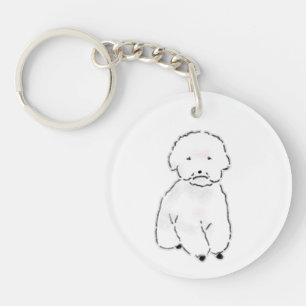 Schattige met de hand getekende pluizige witte Bic Sleutelhanger